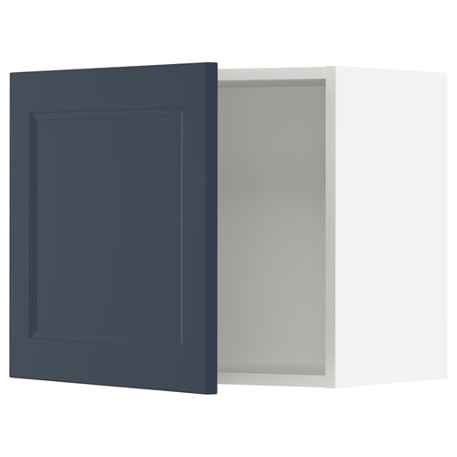 Dark blue kitchen cabinet door, modern square design with simple panelling.