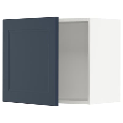 Dark blue kitchen cabinet door, modern square design with simple panelling.
