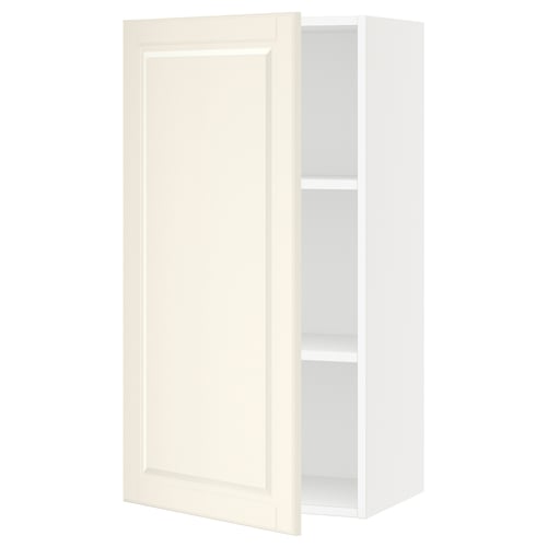 A white SEKTION kitchen cabinet with an off-white door, featuring a simple, rectangular design with bevelled edges.