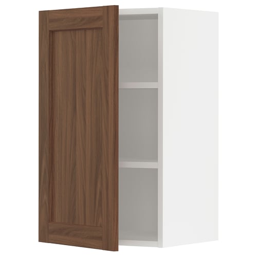 SEKTION kitchen cabinet with walnut-brown door and adjustable shelves.