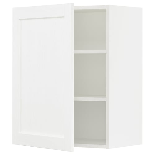 White SEKTION kitchen cabinet, rectangular, flat door, two open shelves.