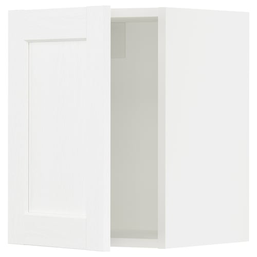 This image shows a white SEKTION kitchen cabinet with a simple frame design. The cabinet has a sleek, square shape with a flat door.