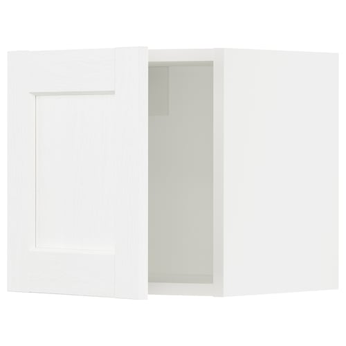 Displays a SEKTION kitchen cabinet with white foil, featuring a rectangular shape, and subtle grain texture.