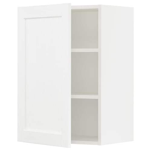White SEKTION kitchen cabinet with two shelves, sleek design.