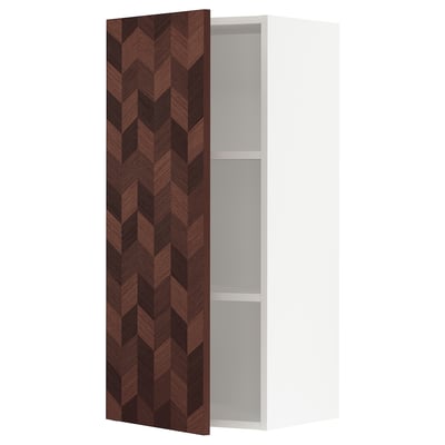 SEKTION Wall cabinet, white Hasslarp/brown patterned, 18x15x40 "