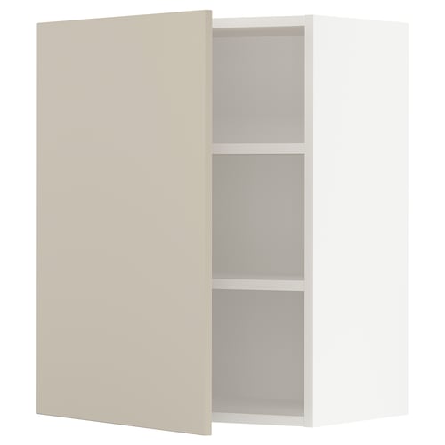 Beige SEKTION kitchen cabinet with symmetric shelves.