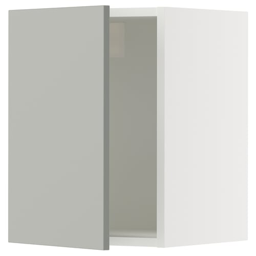 A modern light grey kitchen cabinet door from the SEKTION system, featuring a sleek, rectangular design with snap-on hinges.