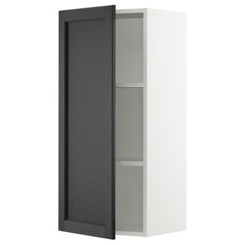 White SEKTION cabinet with black-stained door and shelves.