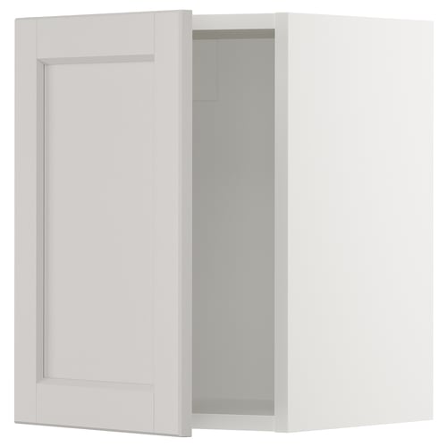SEKTION white kitchen cabinet, light grey with bevelled edges. Solid birch frame, slab door, rectangular shape.