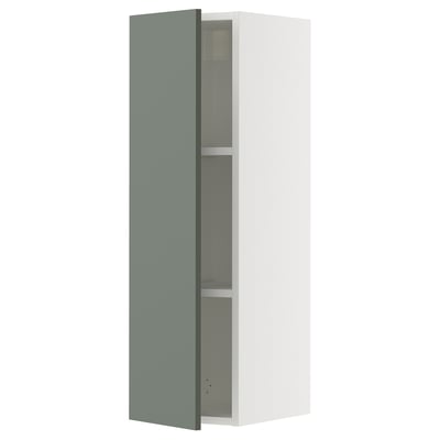 A white SEKTION kitchen cabinet with a grey-green door, featuring a sleek modern design.