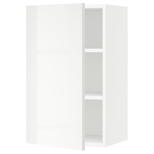 SEKTION white modern kitchen cabinet, glossy, rectangular, adjustable shelves.