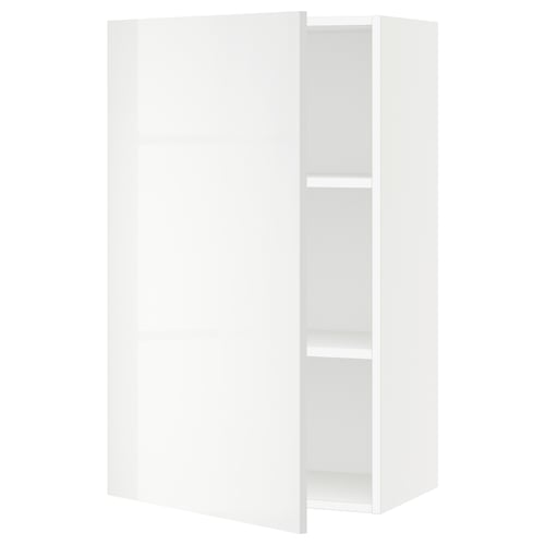 SEKTION high gloss white kitchen cabinet, modern minimalist design, adjustable shelves, sleek rectangular shape.