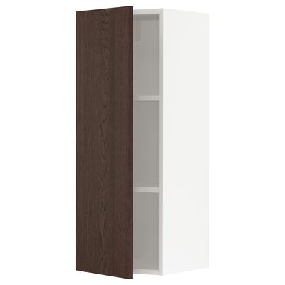 Ikea SEKTION dark brown wooden cabinet with white interior and adjustable shelves.