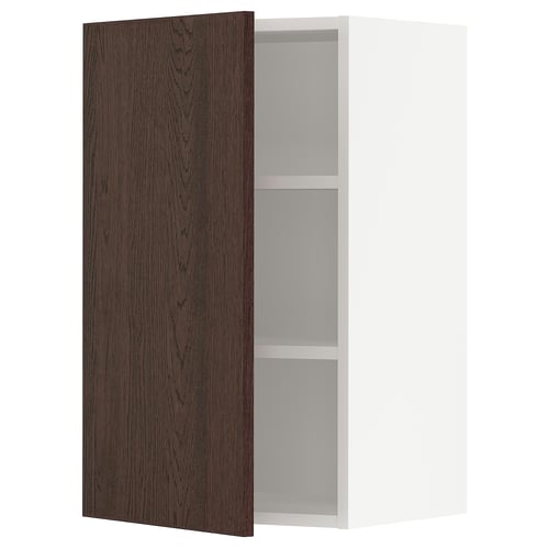 SEKTIONs dark brown oak cabinet, slim design, open right.
