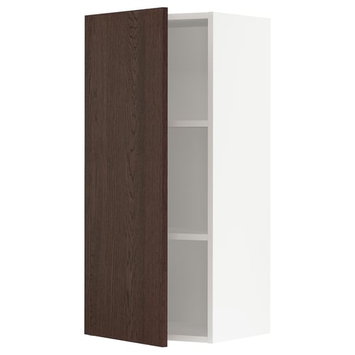 SEKTION kitchen cabinet, dark brown wood grain, white interior, single door, square.