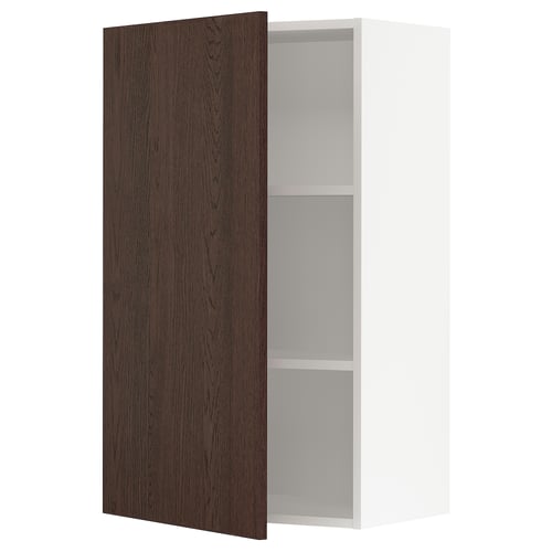 SEKTION kitchen cabinet, dark brown wood, white interior, rectangular, two shelves.