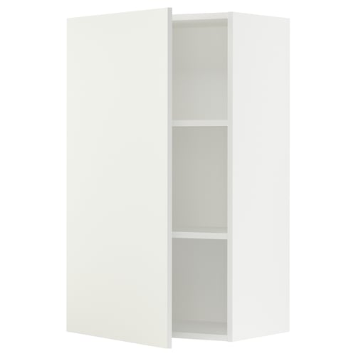 White SEKTION kitchen cabinet with two shelves, sleek design.