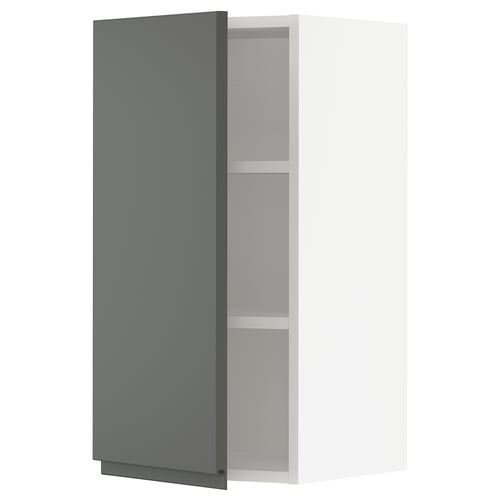 SEKTION grey kitchen cabinet, modern dark grey, rectangular, two shelves, integrated handles.
