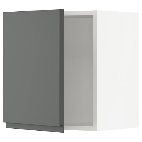 Grey kitchen cabinet with silver hinges. Modern design, matt finish, integrated handles.