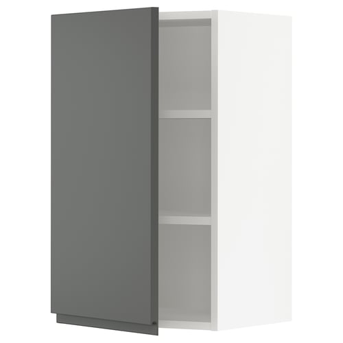 Modern dark grey kitchen cabinet, sleek design with flat panels. Adjustable shelves, single door with integrated handle.