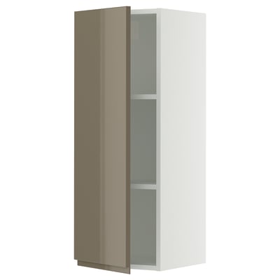 SEKTION Wall cabinet, white/Voxtorp high-gloss dark grey-brown, 15x15x40 "