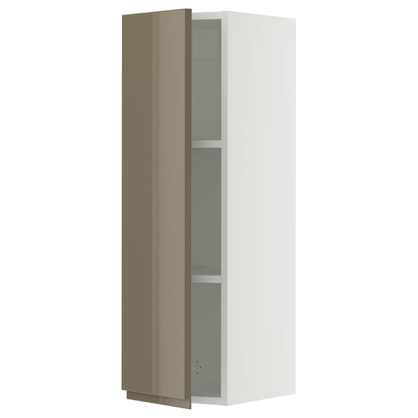 SEKTION Wall cabinet, white/Voxtorp high-gloss dark grey-brown, 12x15x40 "