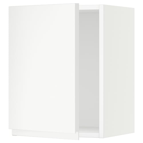 A white SEKTION kitchen cabinet with a modern, minimalist design. It has a sturdy frame and snap-on hinges for easy mounting and cleaning.