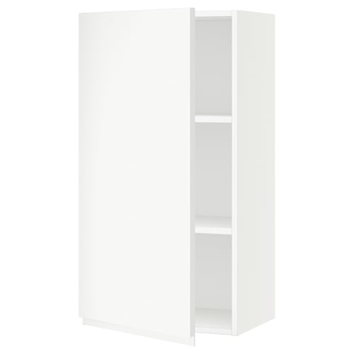 White minimalist kitchen cabinet, rectangular shape with integrated shelves.