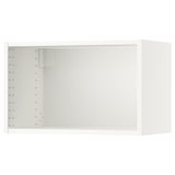 A white SEKTION wall cabinet. Its rectangular with adjustable shelves and holes for easy setup.