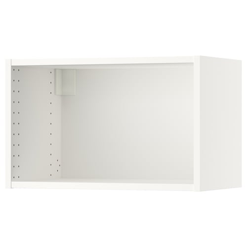 A white SEKTION wall cabinet. Its rectangular with adjustable shelves and holes for easy setup.