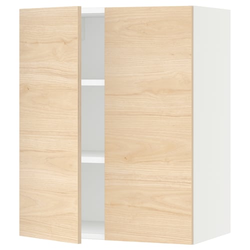 An oak-colored cabinet with light ash wood pattern from the SEKTION kitchen system. It has two doors and one adjustable shelf.