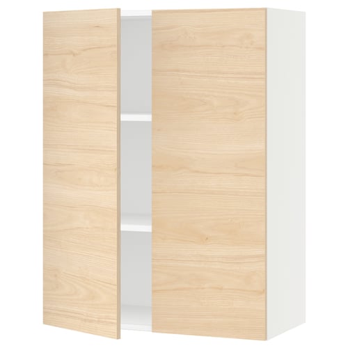Ikea SEKTION light ash wood cabinet with white trim.