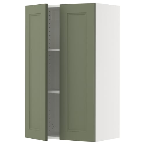 SEKTION wall cabinet in grey-green with adjustable shelves.