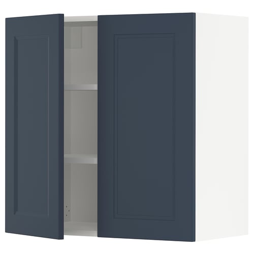 Blue SEKTION kitchen cabinet, modern style, two-door, square shape, with adjustable shelves.