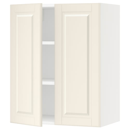 White SEKTION kitchen cabinet with two doors and bevelled edges, featuring an adjustable shelf inside.