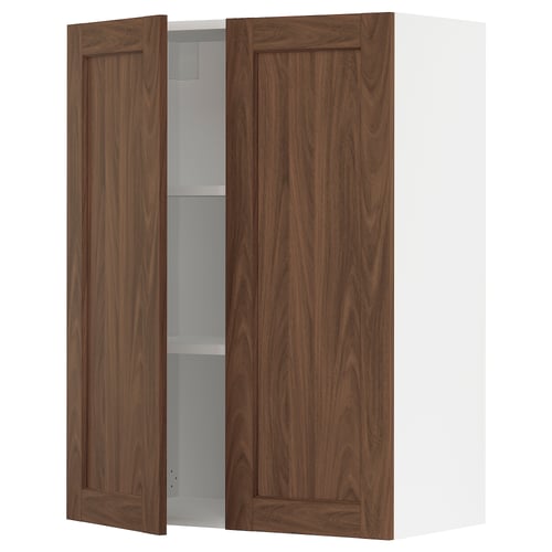 Open walnut ikea SEKTION cabinet with 2 doors & shelf.