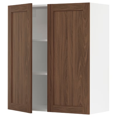 SEKTION kitchen cabinet in walnut brown with adjustable shelves.
