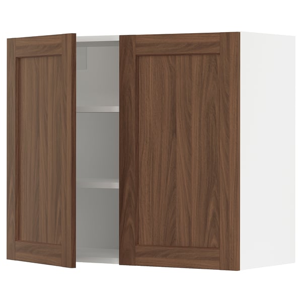 SEKTION Wall cabinet with 2 doors, white Enköping/brown walnut effect, 36x15x30 "