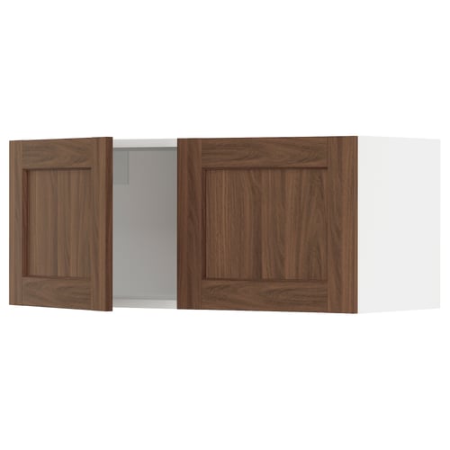 SEKTION kitchen cabinet with walnut-brown doors, white frame, and dampers.