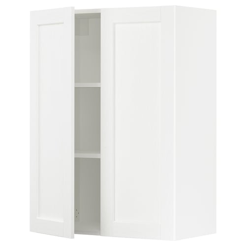White SEKTION kitchen cabinet with two doors, classic design, wood grain.