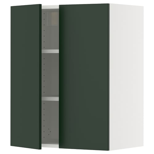 Green SEKTION kitchen cabinet with adjustable shelves.