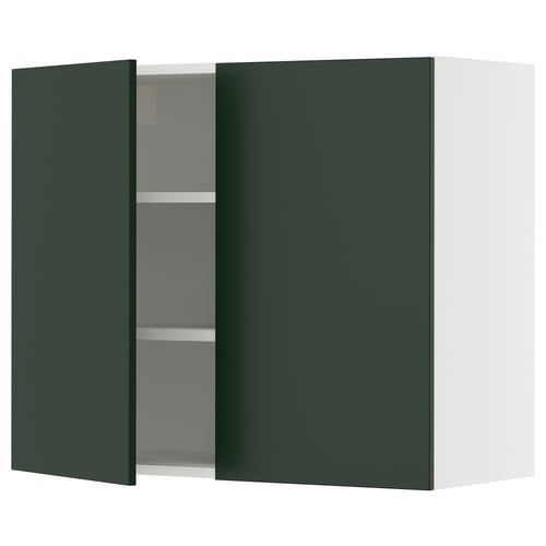 A dark green cabinet from the SEKTION kitchen system. It has adjustable shelves and a modern design.