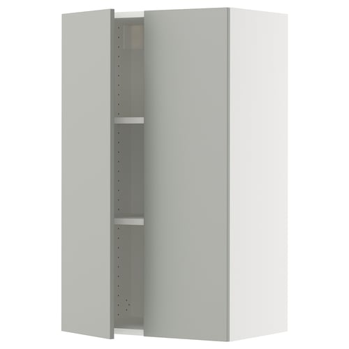SEKTION grey kitchen cabinet, wall-mounted, two-door, light grey, with shelves, modern design.
