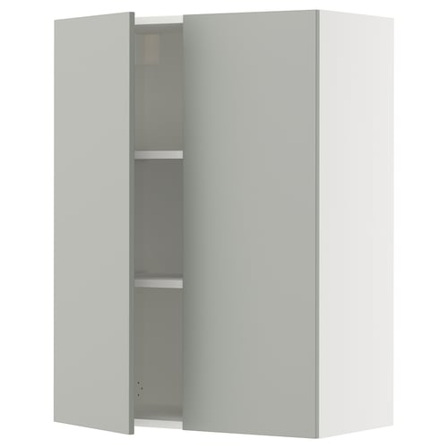 Ikea SEKTION kitchen cabinet in light grey metal with two doors and two shelves.