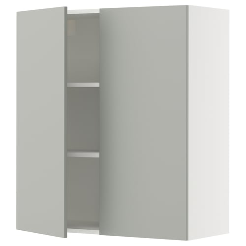 Modern white cabinet, two doors, square shape, minimalist design.