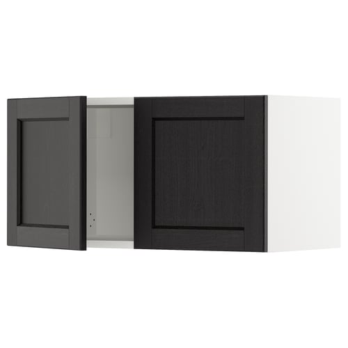 A black stained wooden cabinet door from IKEAs SEKTION kitchen system, featuring a classic design with clean lines and a square shape.