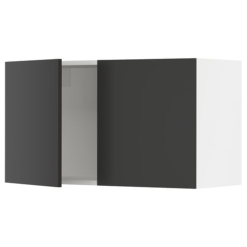 SEKTION kitchen cabinets in matt black with metallic silver interior.