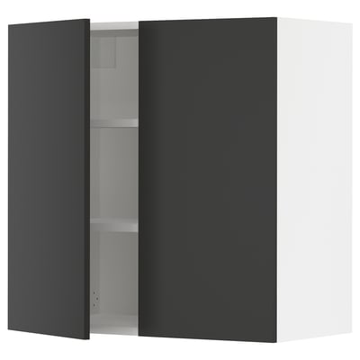 SEKTION Wall cabinet with 2 doors, white/Nickebo matte anthracite, 30x15x30 "