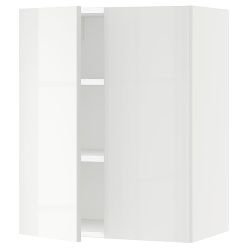 SEKTION white kitchen cabinet with glossy doors and adjustable shelves.