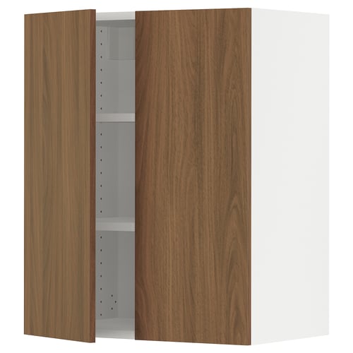 SEKTION kitchen cabinet with dark wood finish, adjustable shelves, metal hinges.